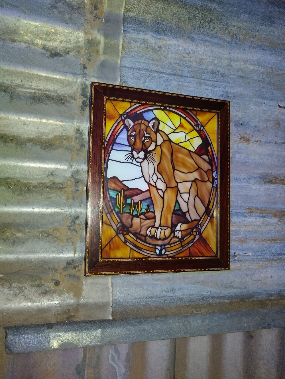 Mountain Lion Stained Glass Style Framed Art Print By Neon Nicho
